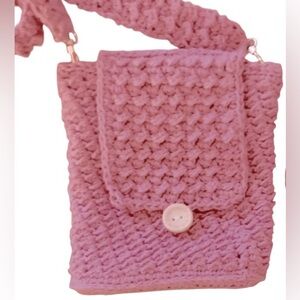 cell Phone Bag Handmade Purse in Rose with removable gold strap